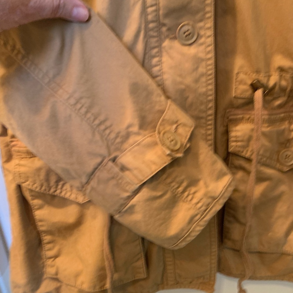 Laura Scott chore coat ladies Size LG tan/gold adjustable waist zipper & button - Picture 4 of 10